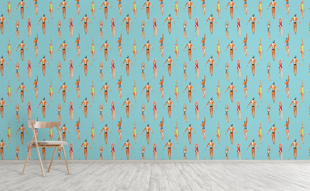 Swimmers wallpaper on an interior wall | Walls Need Love