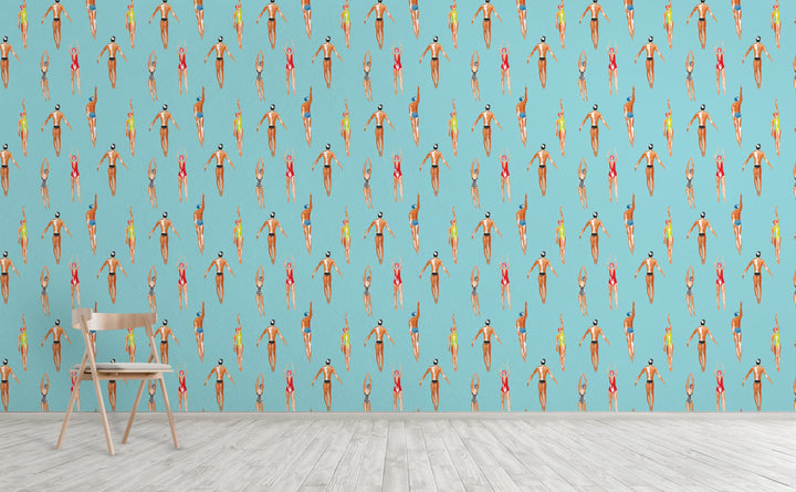 Swimmers wallpaper on an interior wall | Walls Need Love