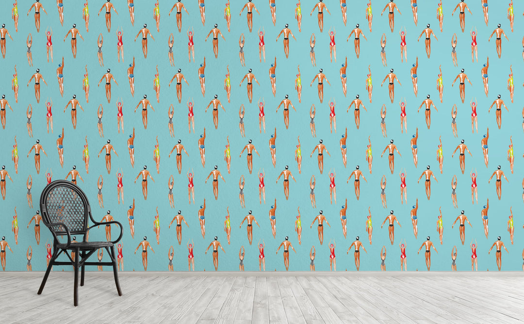 Swimmers wallpaper on an interior wall | Walls Need Love