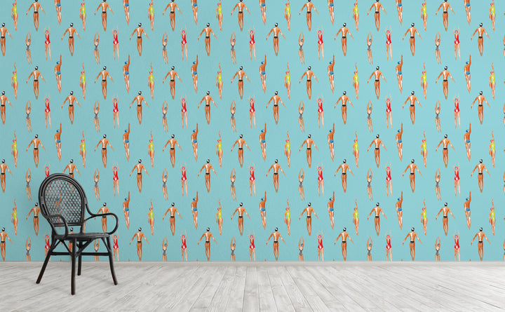 Swimmers wallpaper on an interior wall | Walls Need Love