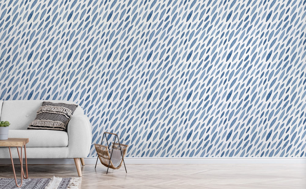 Indigo Pedals wallpaper in a living room | Walls Need Love