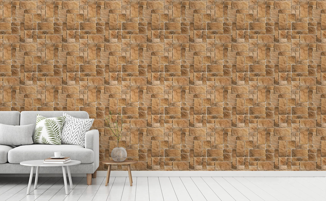 Stone Pattern wallpaper in a living room | Walls Need Love
