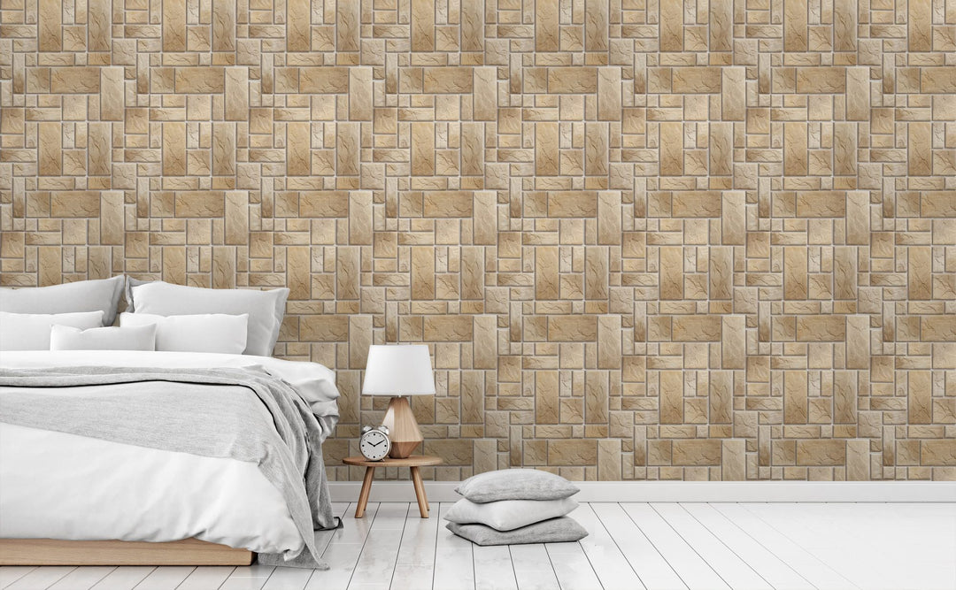 Stone Pattern II wallpaper in a bedroom | Walls Need Love