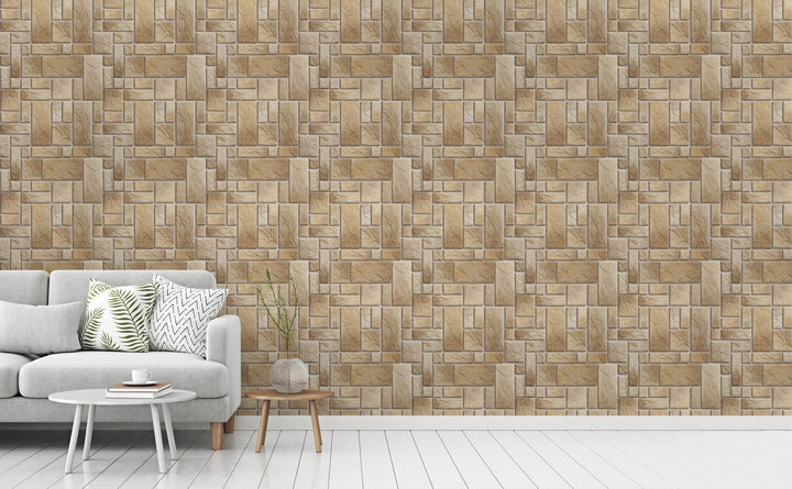 Stone Pattern II wallpaper in a living room | Walls Need Love