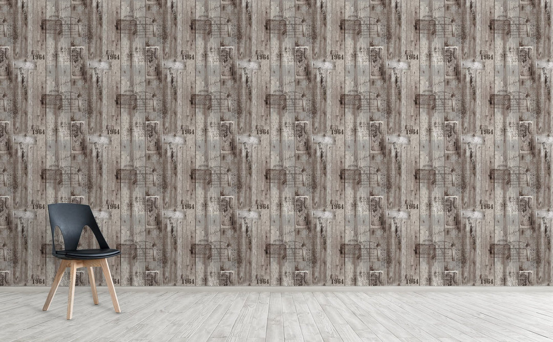 Aged Wood Printing wallpaper on an interior wall | Walls Need Love