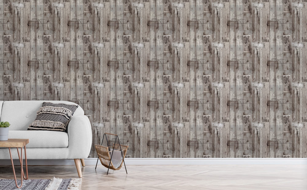 Aged Wood Printing wallpaper in a living room | Walls Need Love