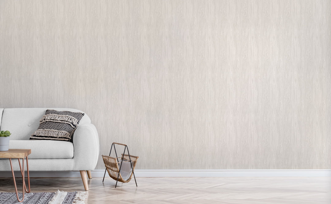 Faux White Wood Grain wallpaper in a living room | Walls Need Love