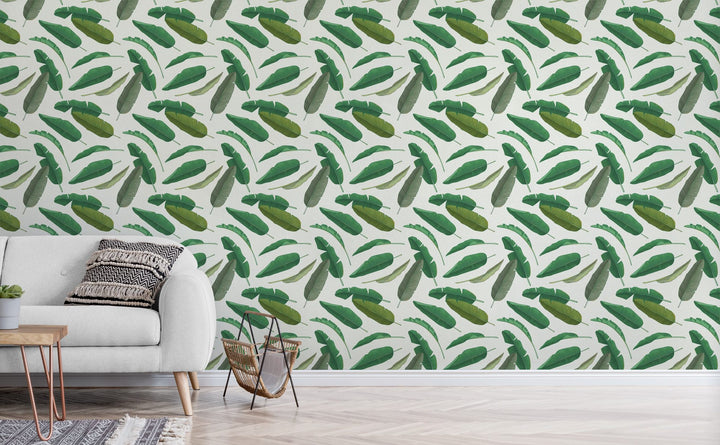 Banana Leaf wallpaper in a living room | Walls Need Love