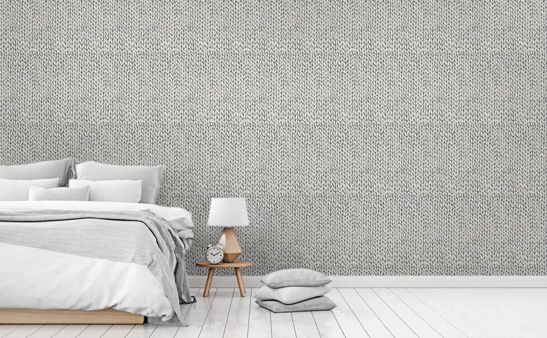 Hand Knit Grey wallpaper in a bedroom | Walls Need Love