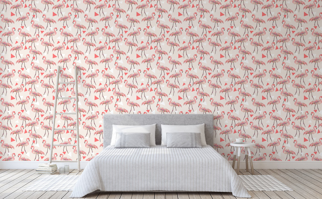 Funky Flamingos wallpaper in a bedroom | Walls Need Love