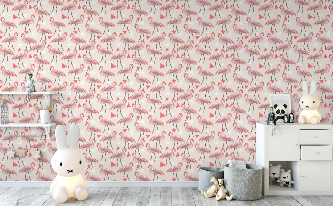 Funky Flamingos wallpaper in a kids room | Walls Need Love