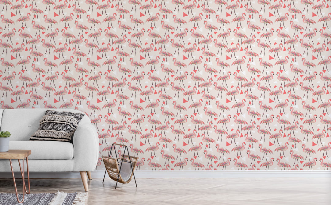 Funky Flamingos wallpaper in a living room | Walls Need Love