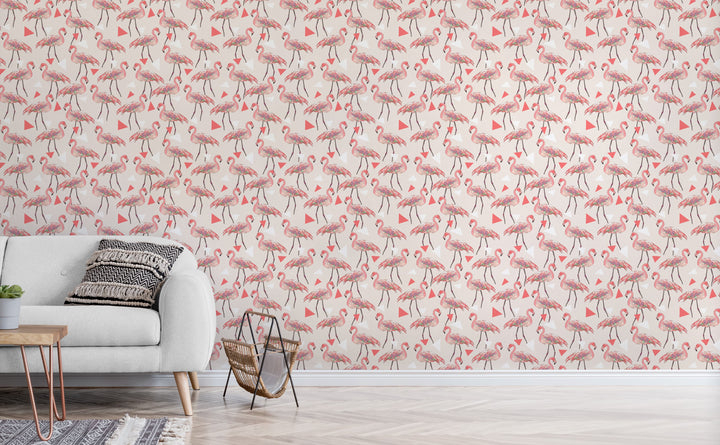 Funky Flamingos wallpaper in a living room | Walls Need Love