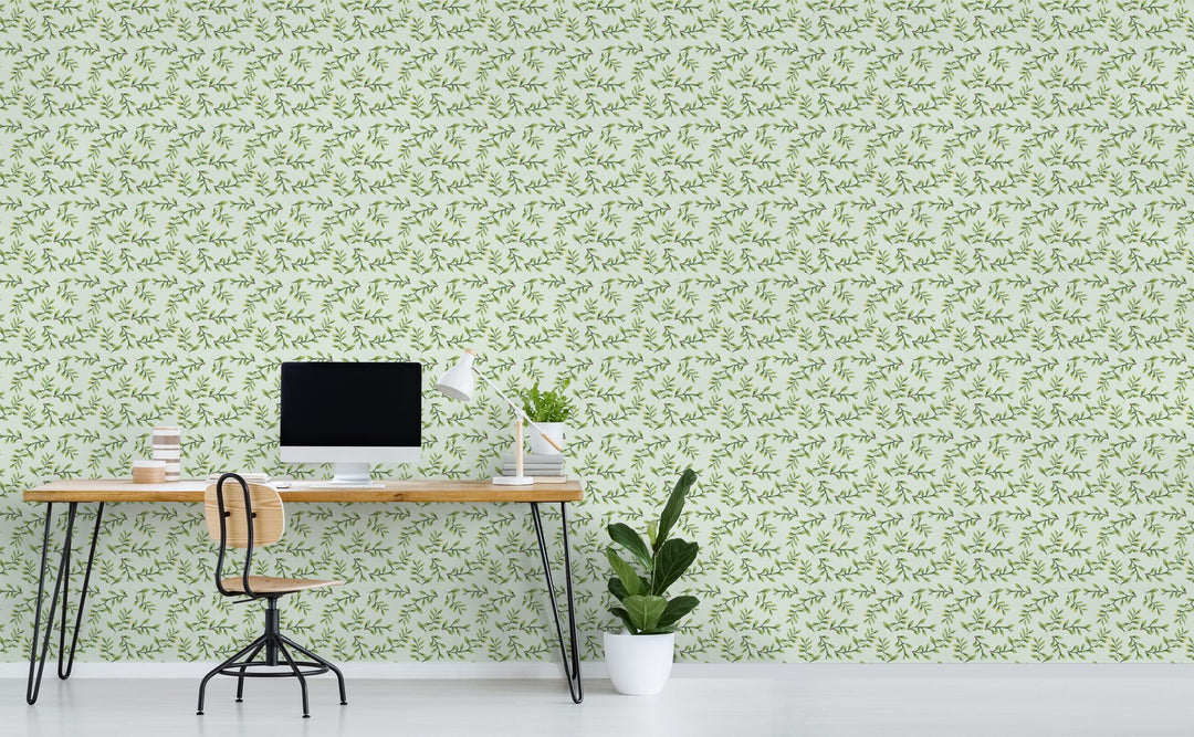Twiggy - Sprigs Of Leaves Wallpaper wallpaper in a home office | Walls Need Love