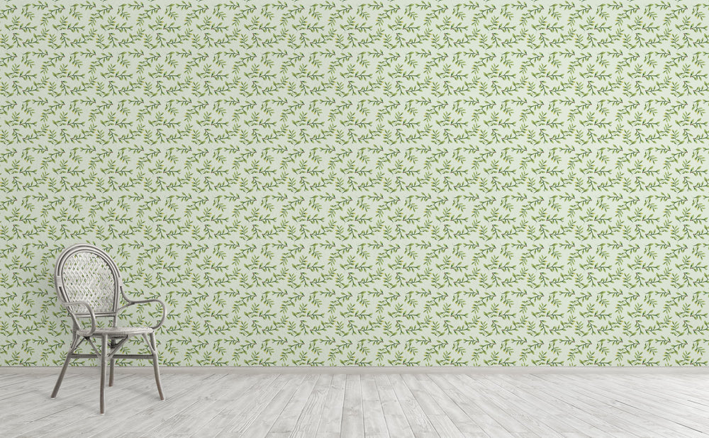 Twiggy - Sprigs Of Leaves Wallpaper wallpaper on an interior wall | Walls Need Love