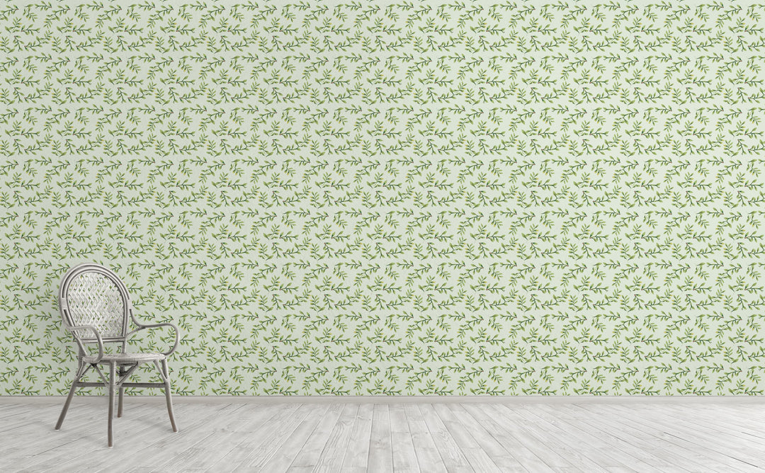 Twiggy - Sprigs Of Leaves Wallpaper wallpaper on an interior wall | Walls Need Love