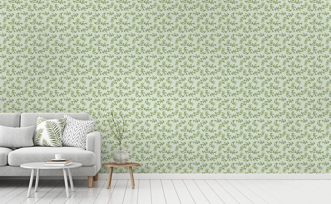 Twiggy - Sprigs Of Leaves Wallpaper wallpaper in a living room | Walls Need Love
