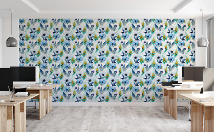 Poppies and Peacocks | Wallpaper