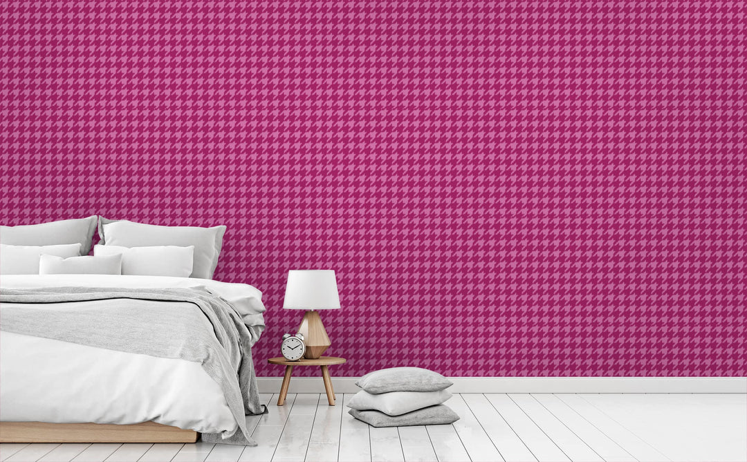 Groovy Houndstooth in Fuchsia | Wallpaper