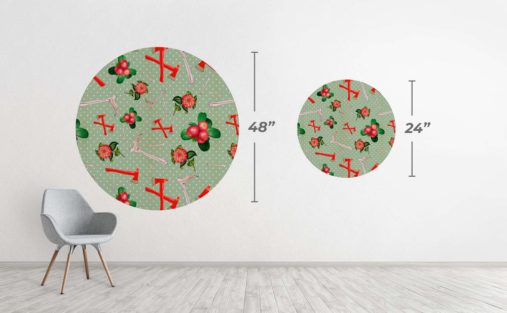 Crimson Flowers & Fibulas Circle Wall Decal by Walls Need Love®