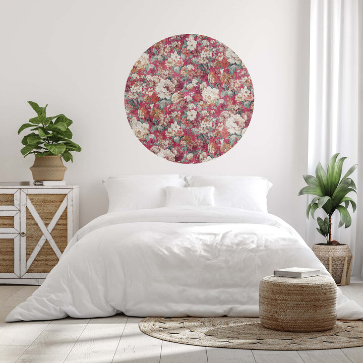 Red Flowers Circle Wall Decal by Walls Need Love┬«