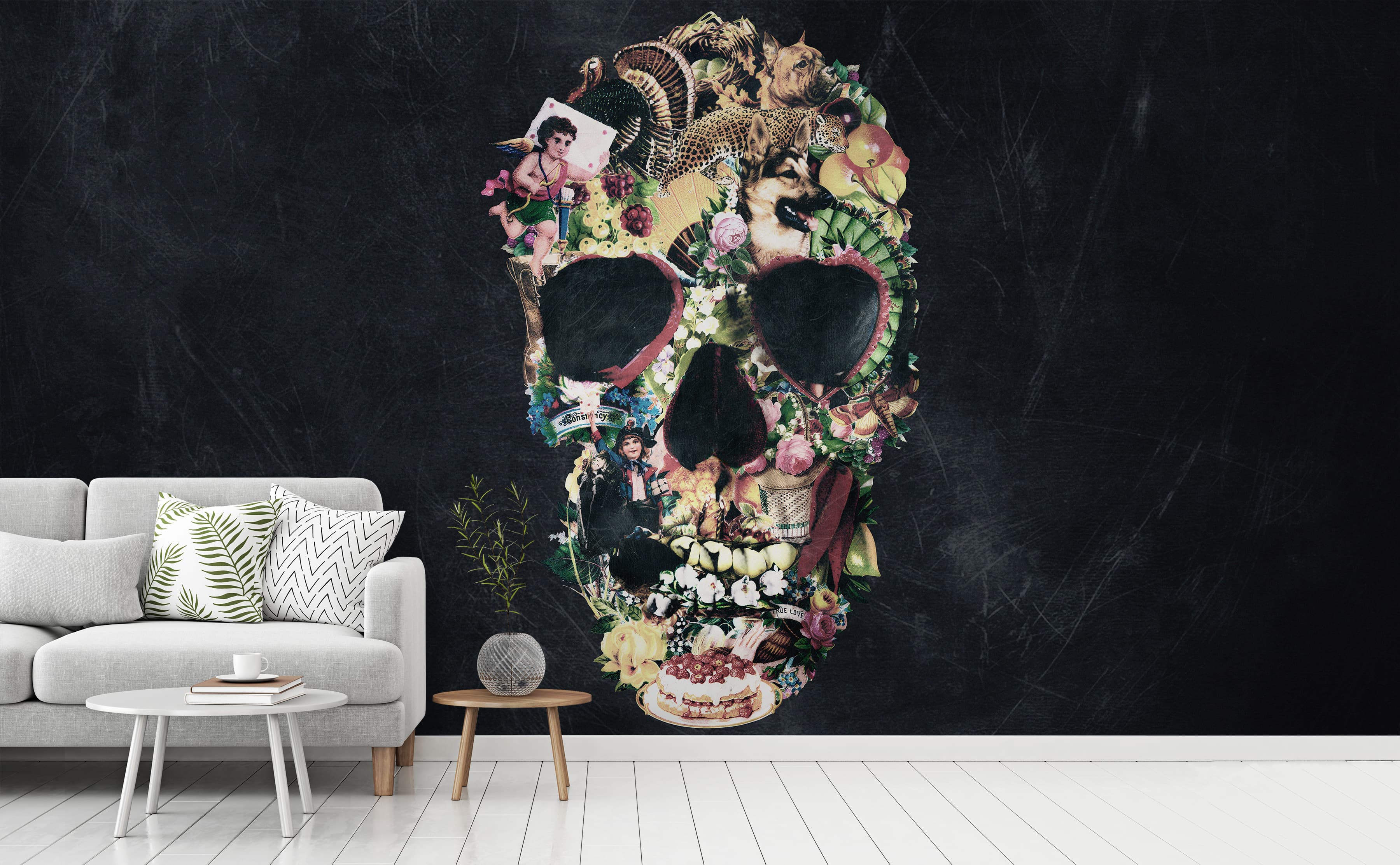 Custom 3D retro wallpaper. Skull flowers used to decorate the living room  mural KTV Bar Restaurant backdrop waterproof wallpaper