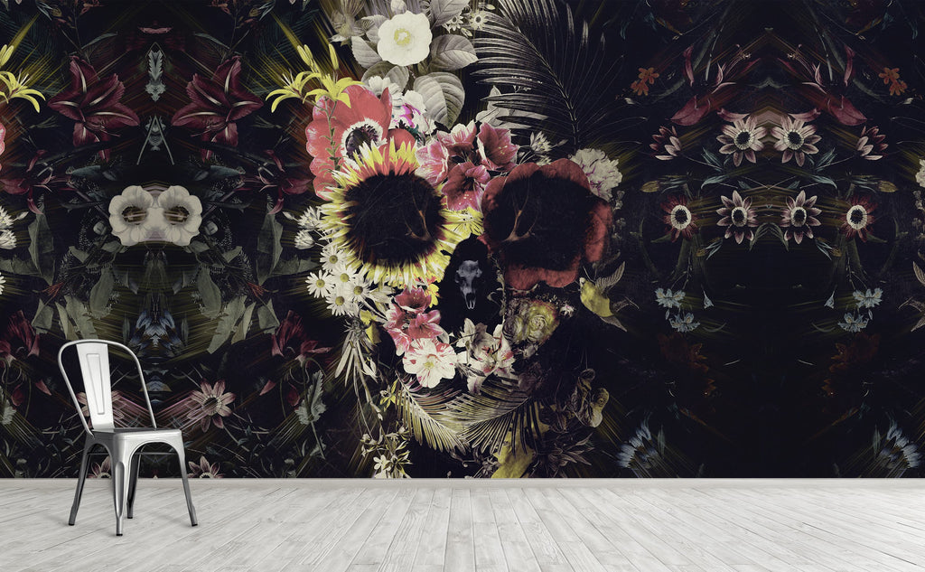 Tropical Skull Wall Mural | Warped Garden Skull