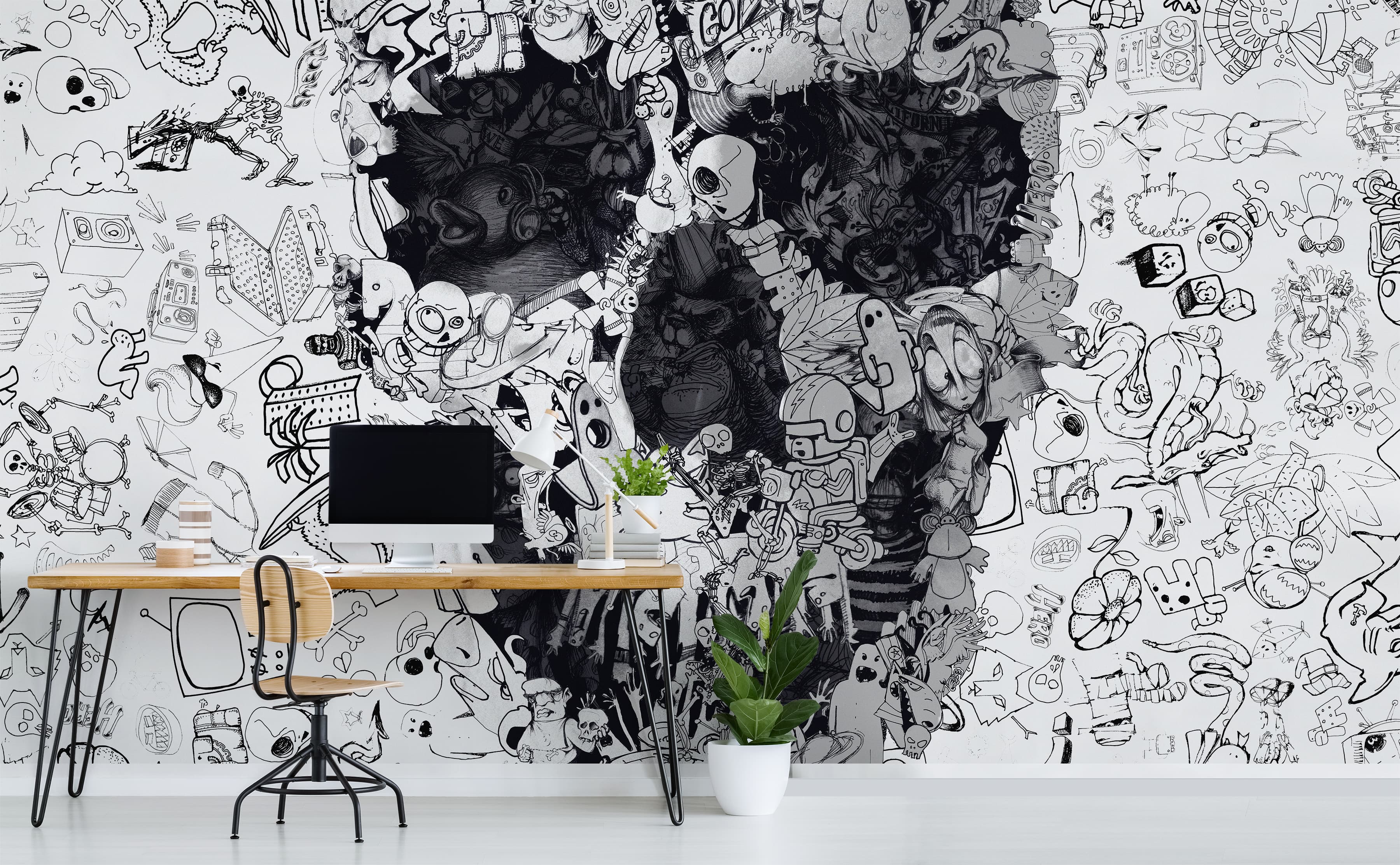 Black and White Wallpaper Peel and Stick Skull Floral Wall Paper for  Bedroom Adults 60 x 300cm White Skull Self Adhesive Wallpaper Vintage Vinyl  Black Gold Floral Patterned Sticky Back Plastic Roll 