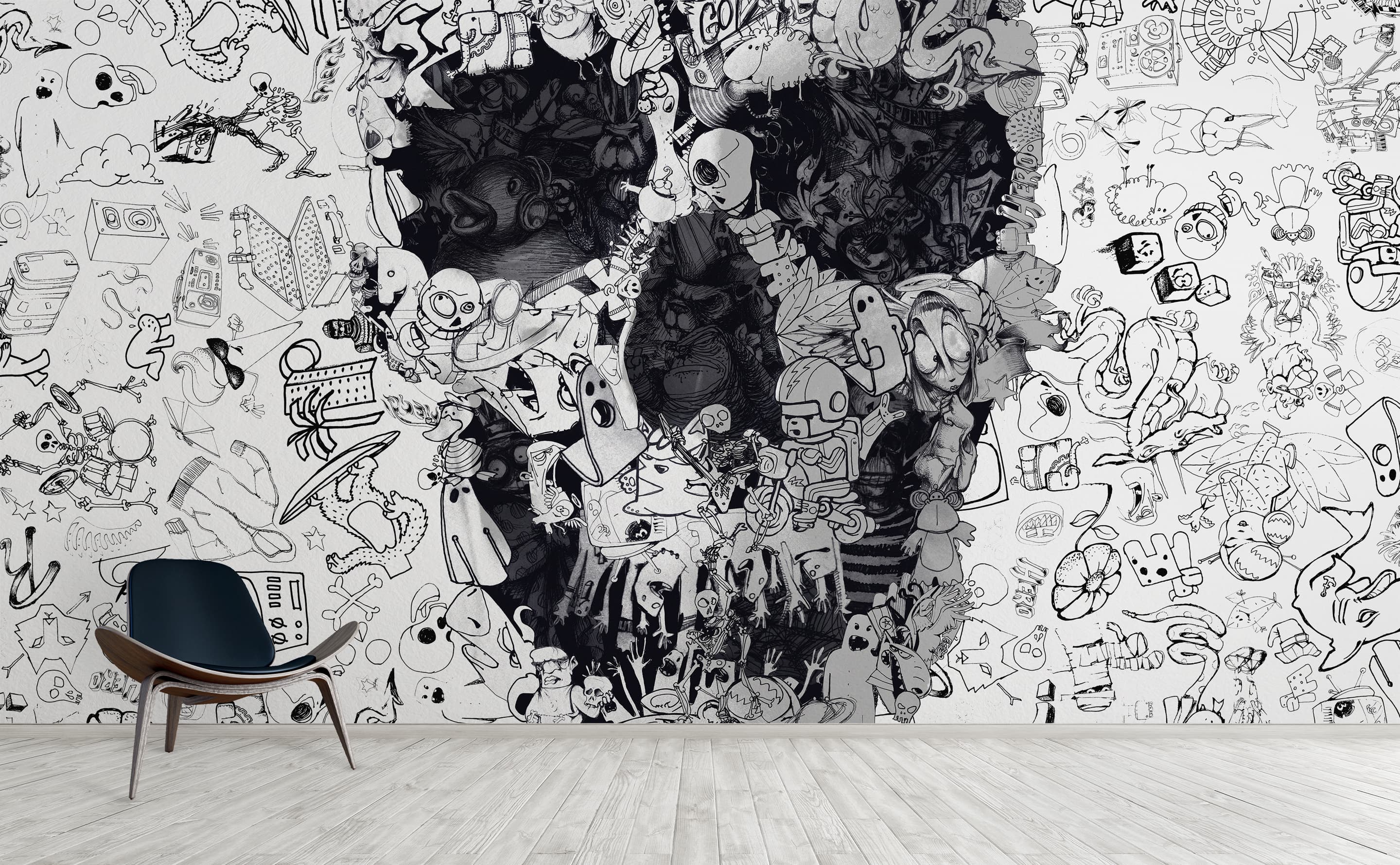 Doodle Skull Wall Mural by Walls Need Loveﾮ