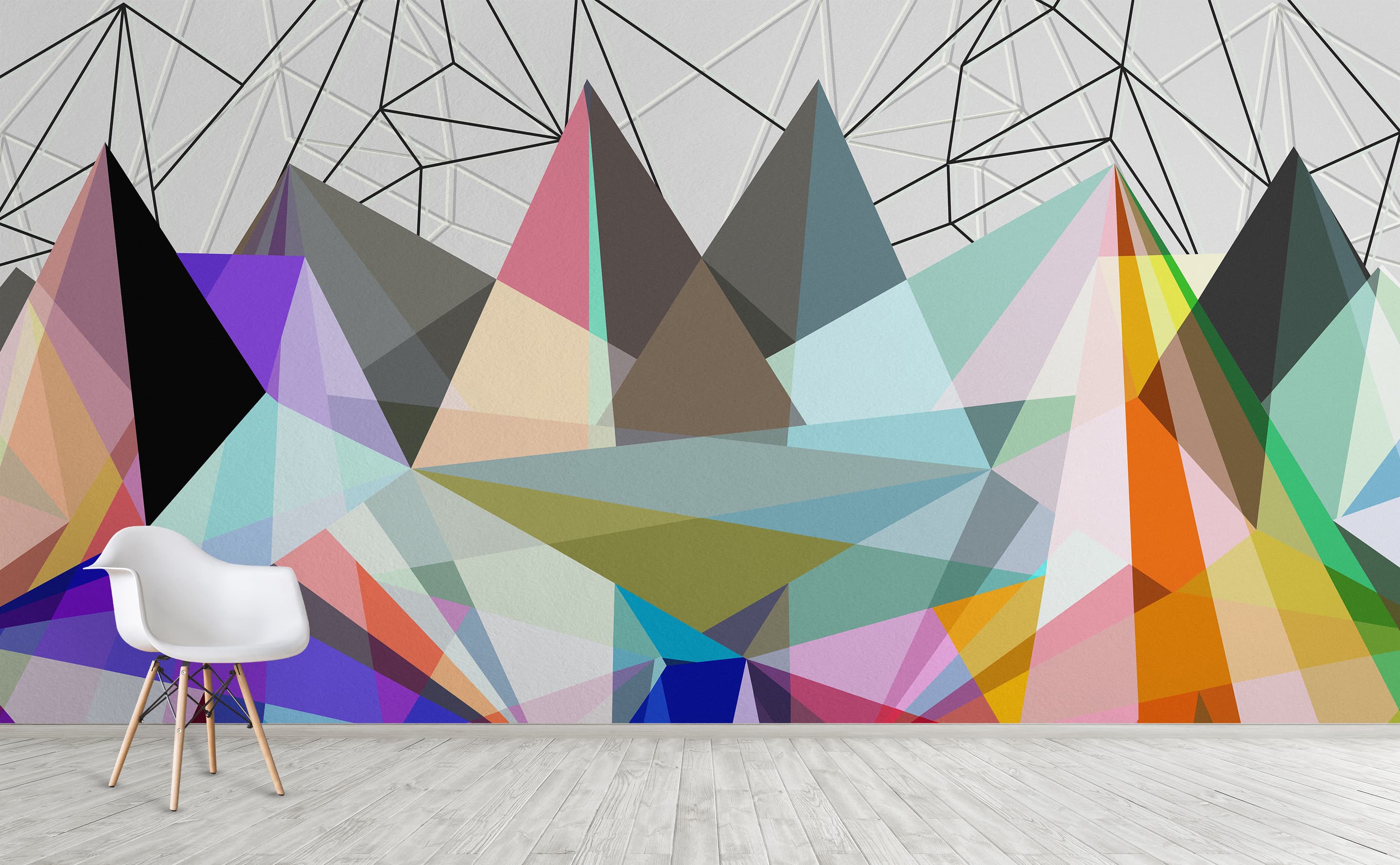 Abstract Multicolored Triangles Wall Mural