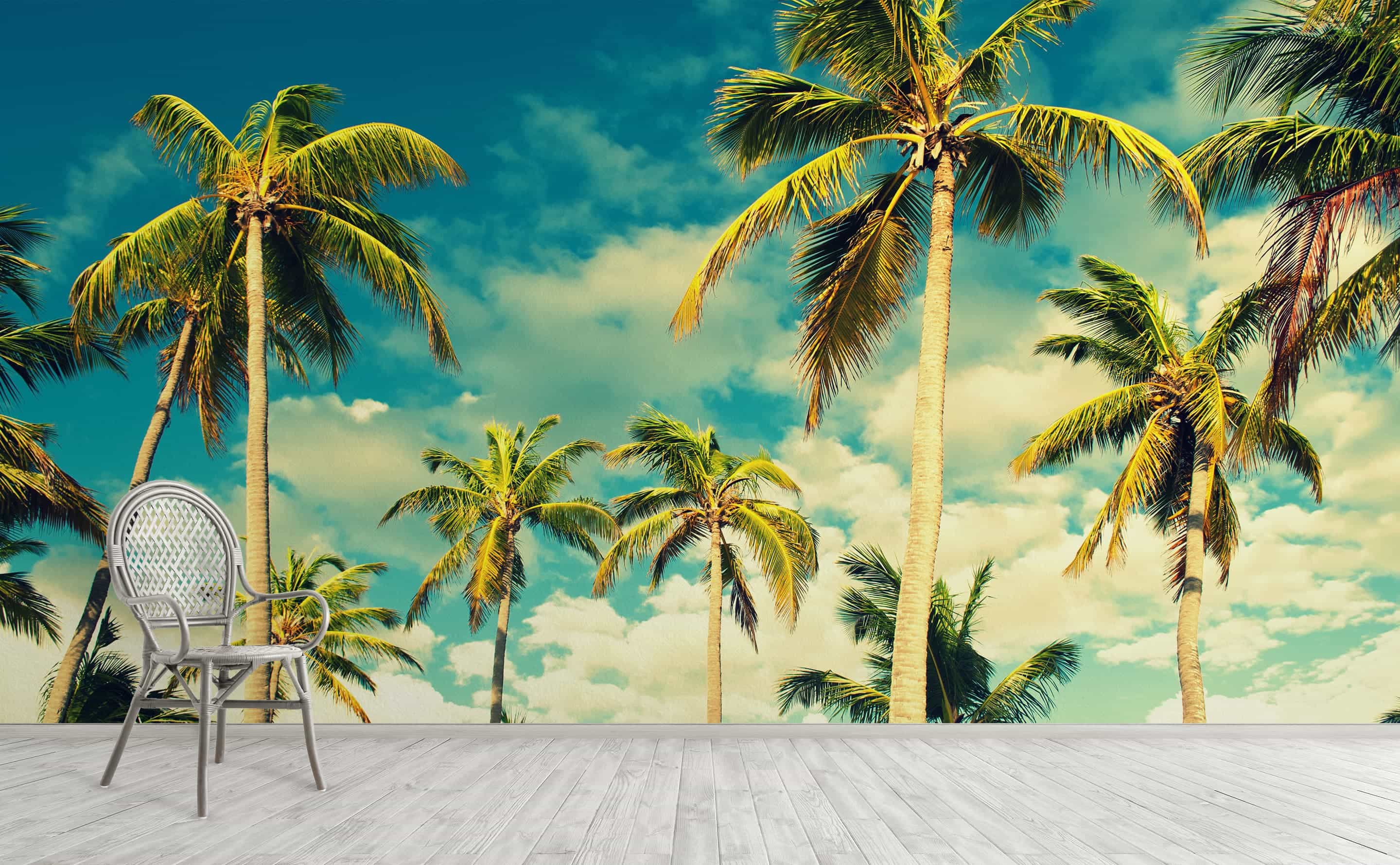 Hanging Palm Leaves - Pink – high-quality wall murals with free