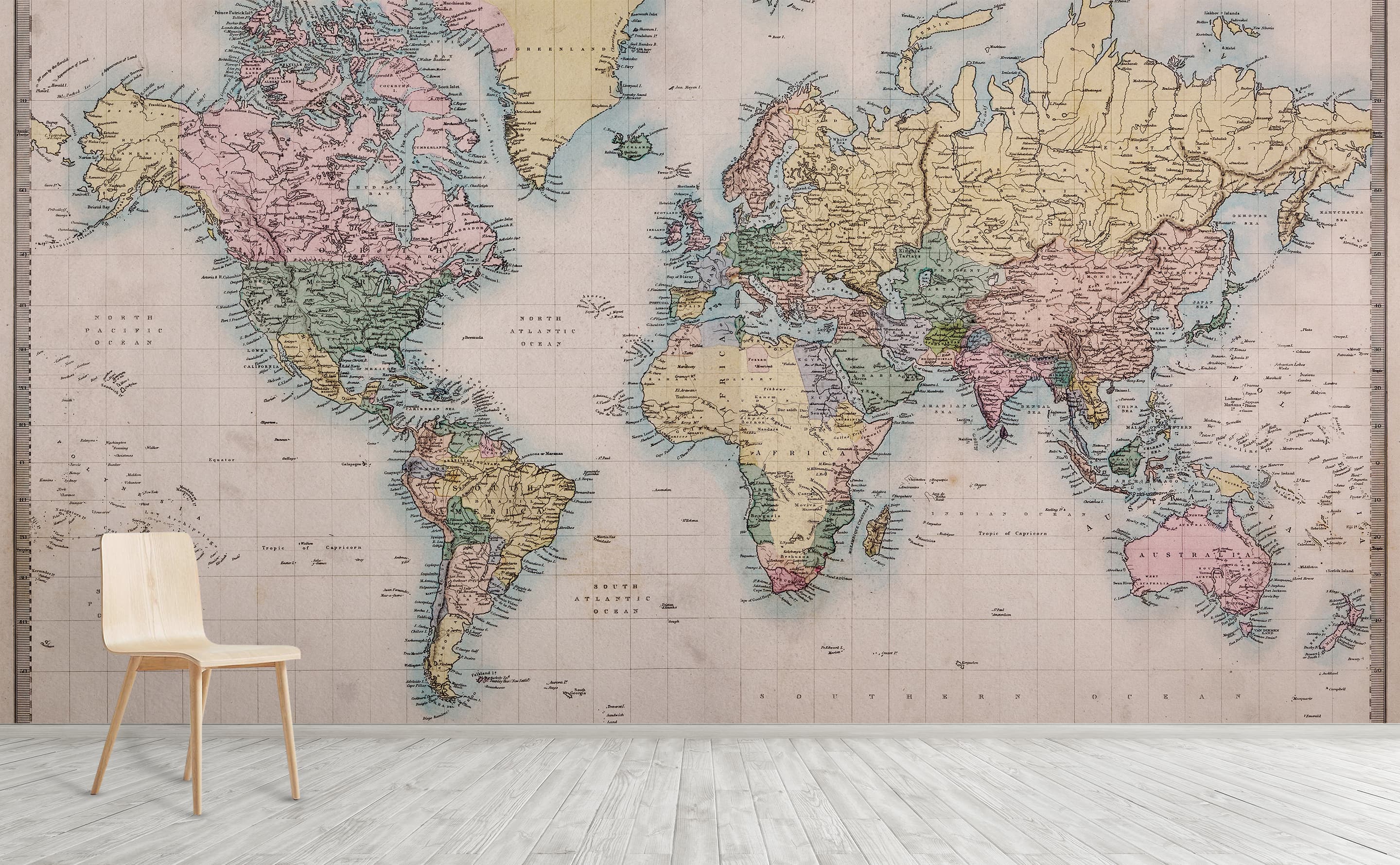 Vintage World Atlas Map Wall Mural Fabric Decal