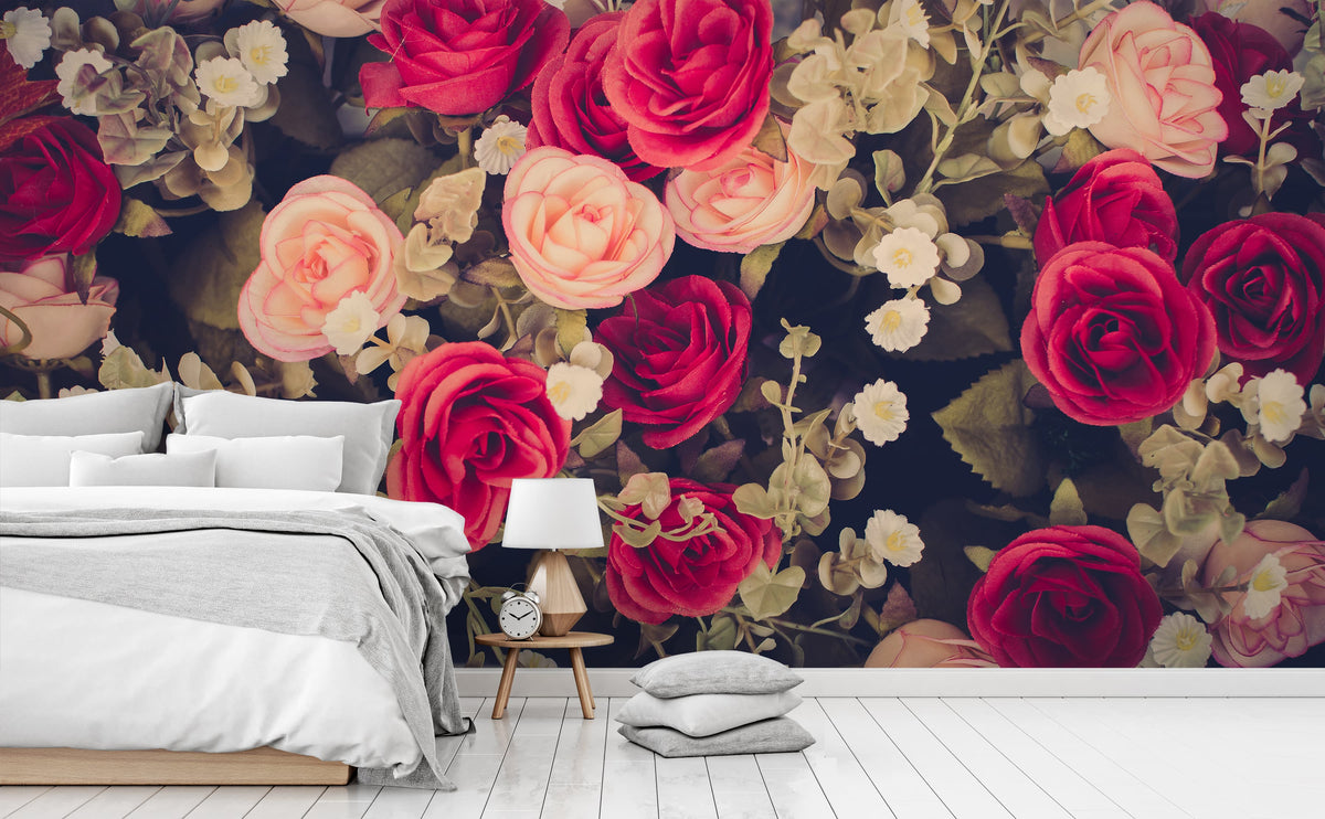 Bold Roses Wall Mural | Vintage Bouquet