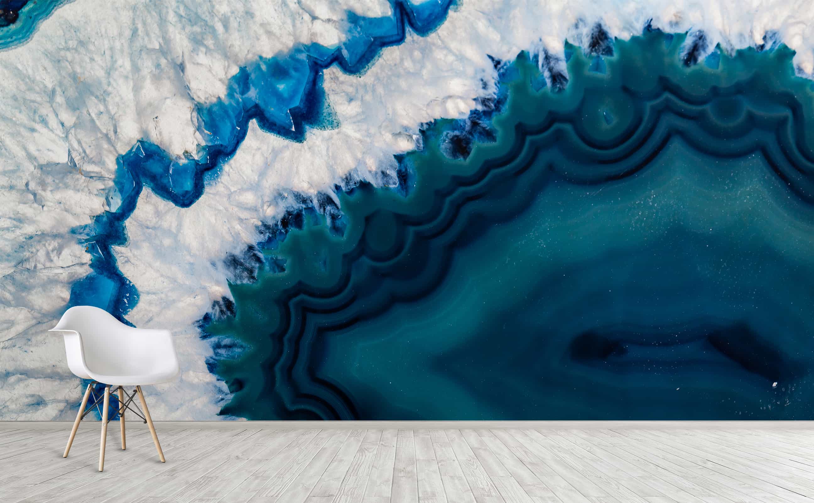 Blue Agate White Quartz Crystal Geode Wall Mural | Sea Ice