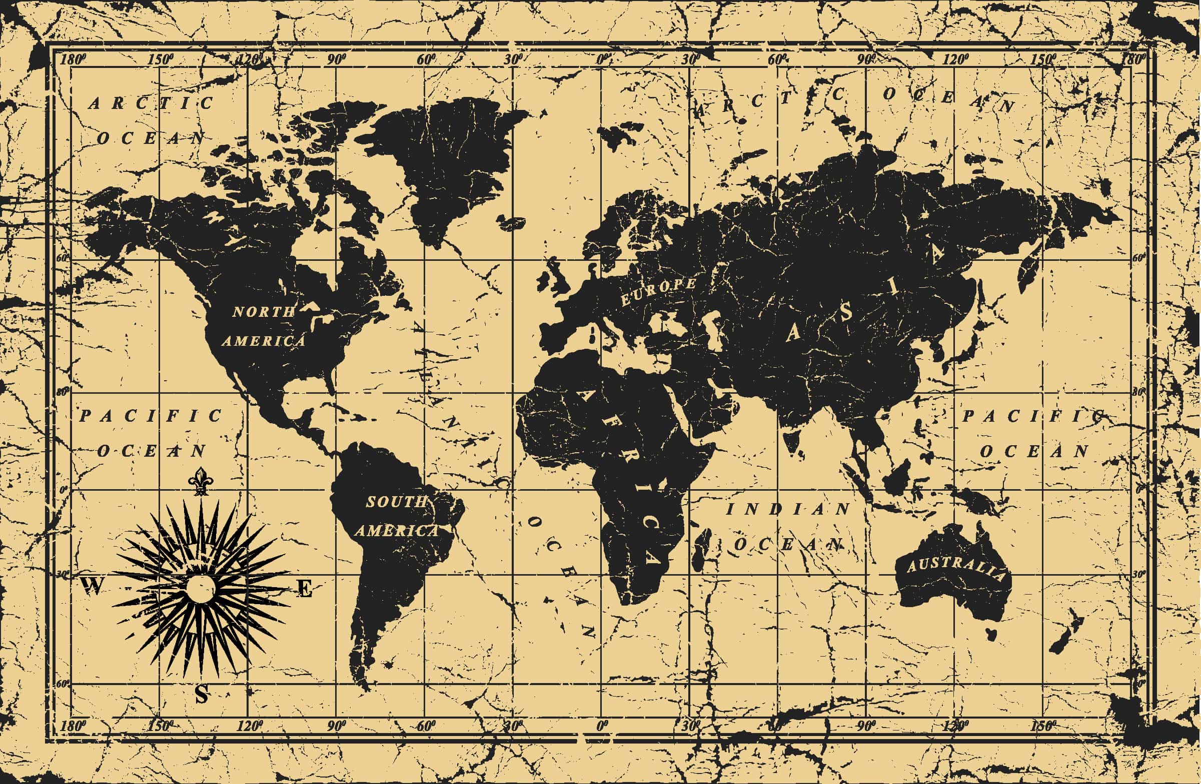 vintage world map with compass
