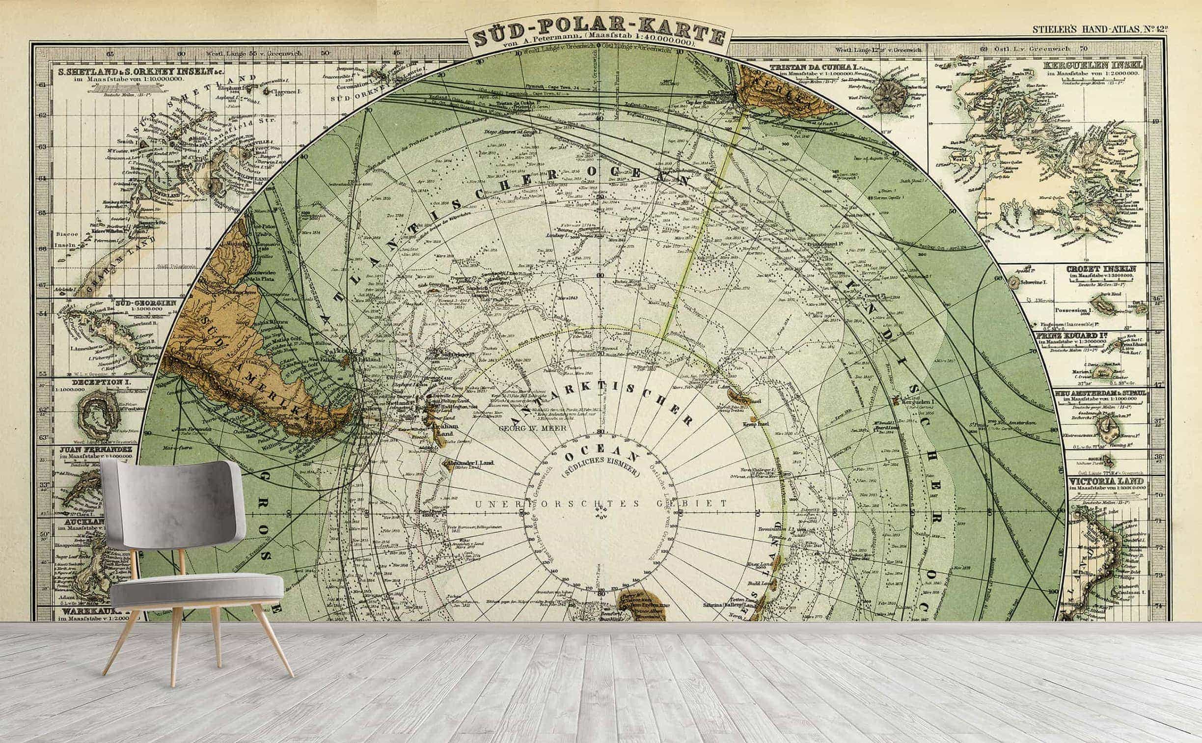 Stereographic projection modern sepia world map wall mural | Across the  Globe