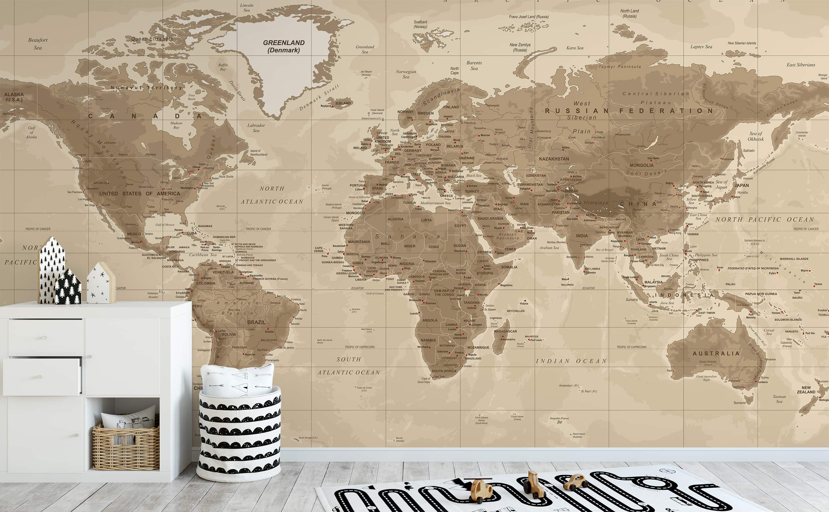 World Map Mural in Dark – I Love Wallpaper