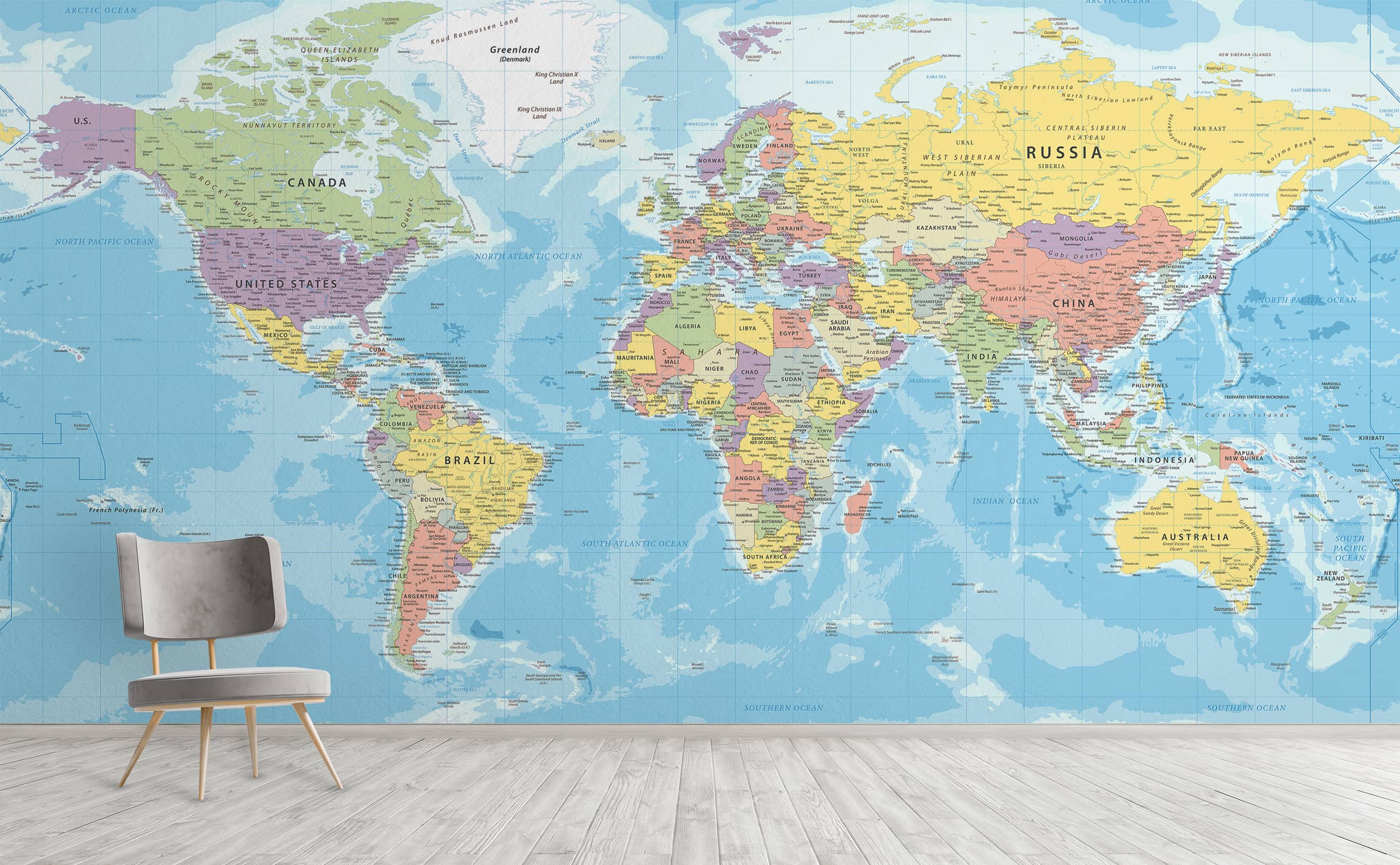 Classic colorful political world map wall mural | Social Studies