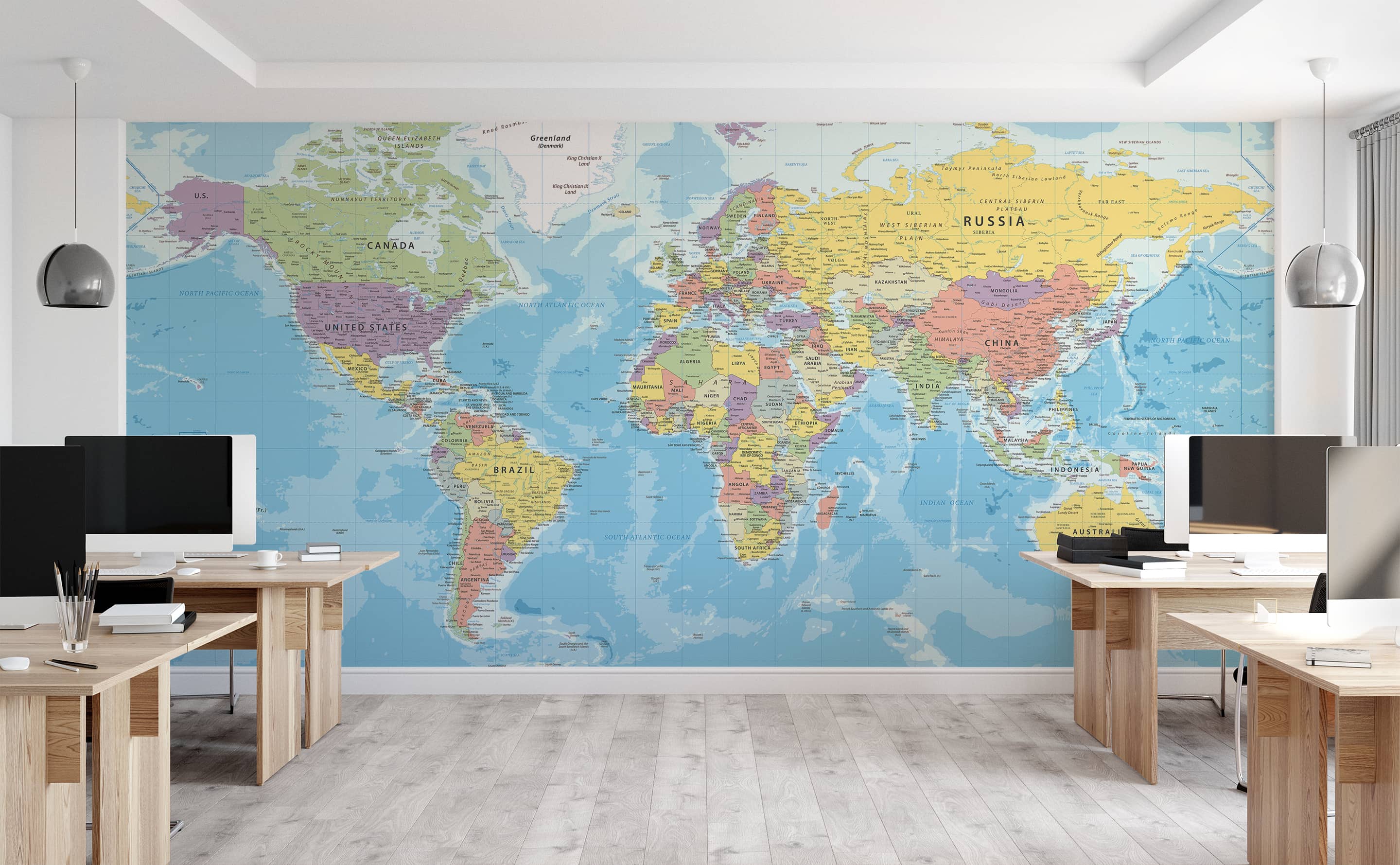 Classic colorful political world map wall mural
