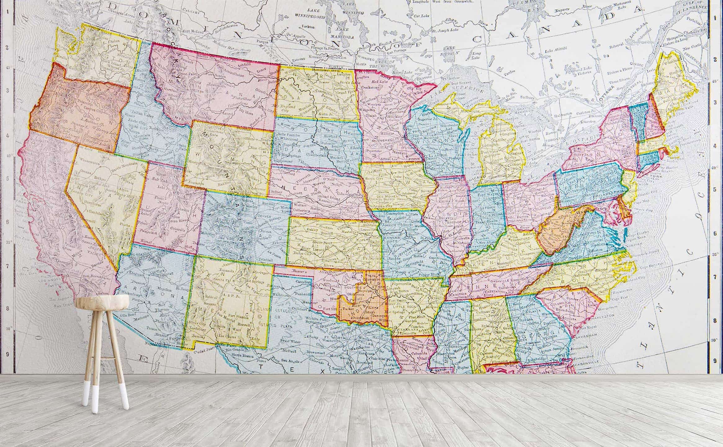 USA Wall Decal Map Vintage Retro