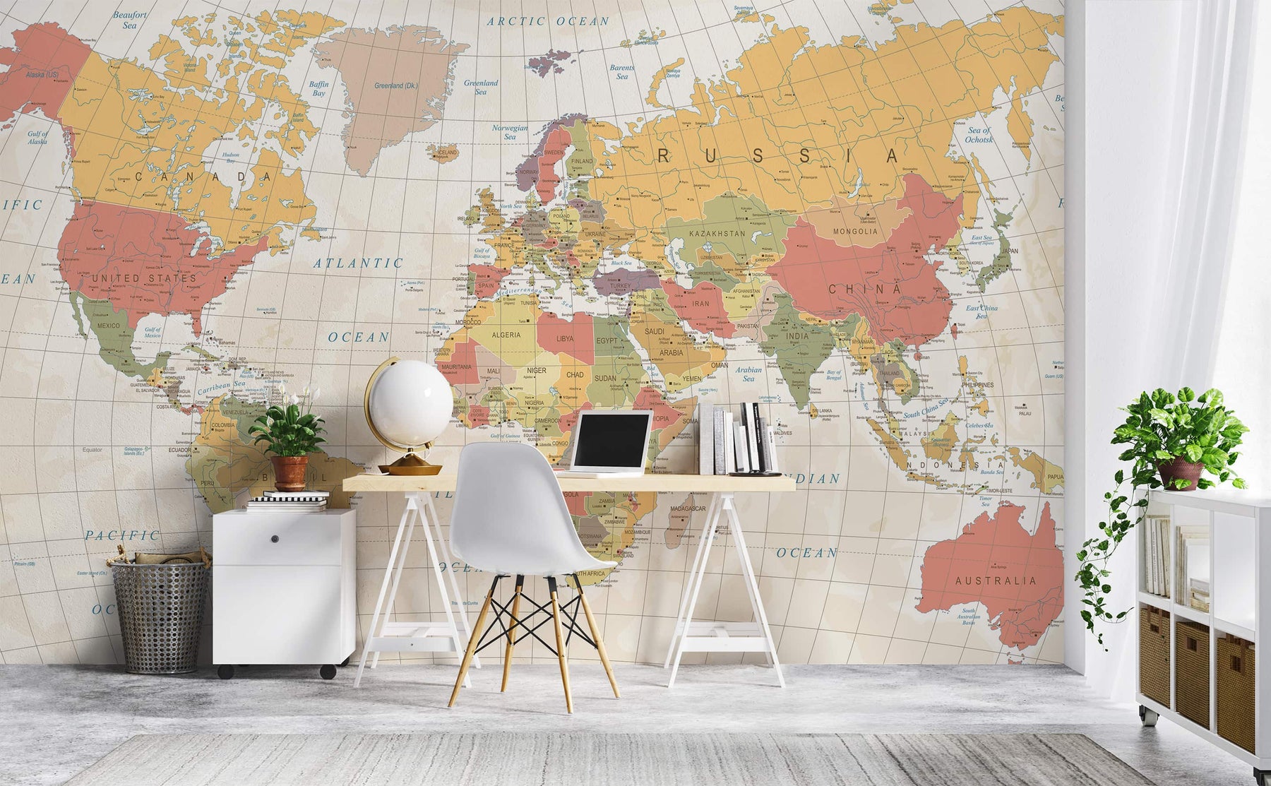 Tea Stained Vintage World Map wall mural | English-Voyage