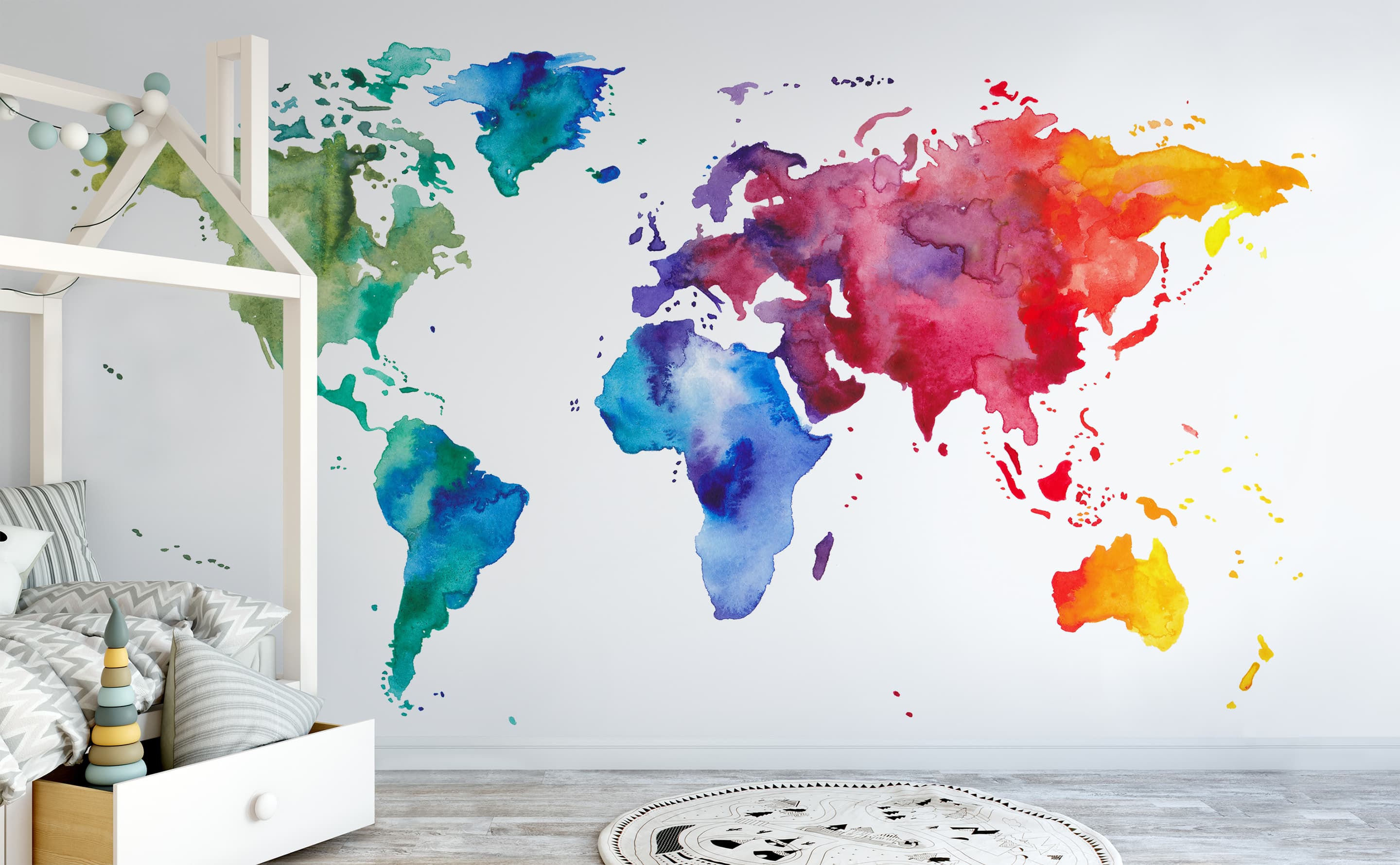 Rainbow Watercolor World Map wall mural