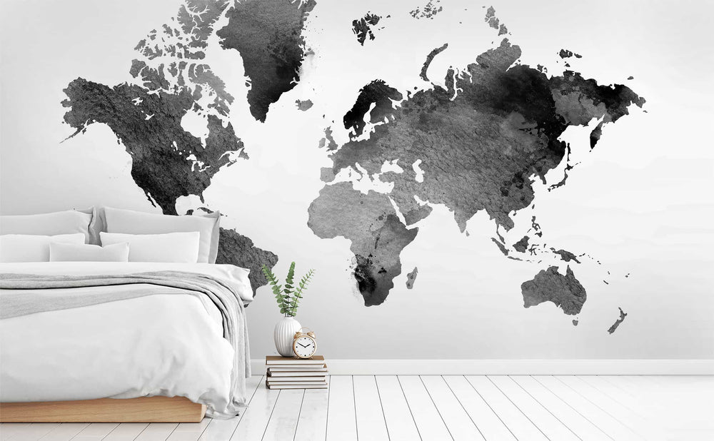 Black And White Monotone Watercolor Ink Rorschach World Map Wall Mural black-and-white-monotone-watercolor-ink-rorschach-world-map-wall-mural