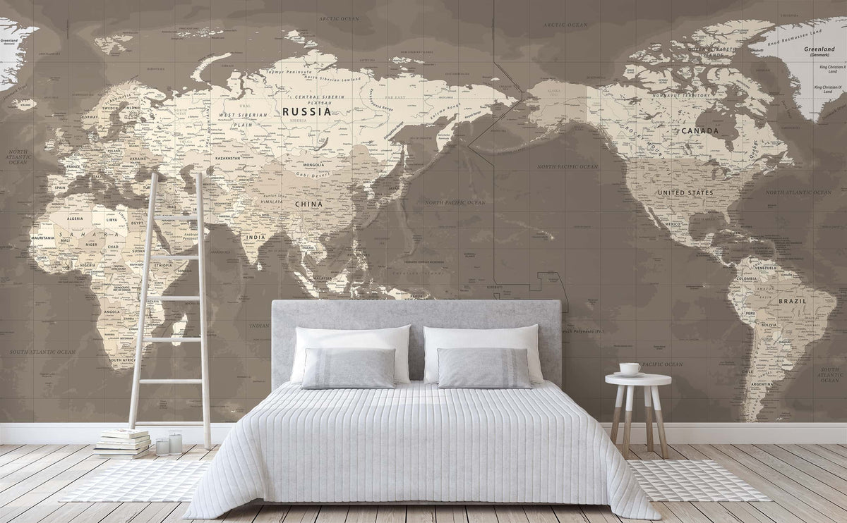 Pacific Ocean Vintage Political World Map wall mural | Pacific View