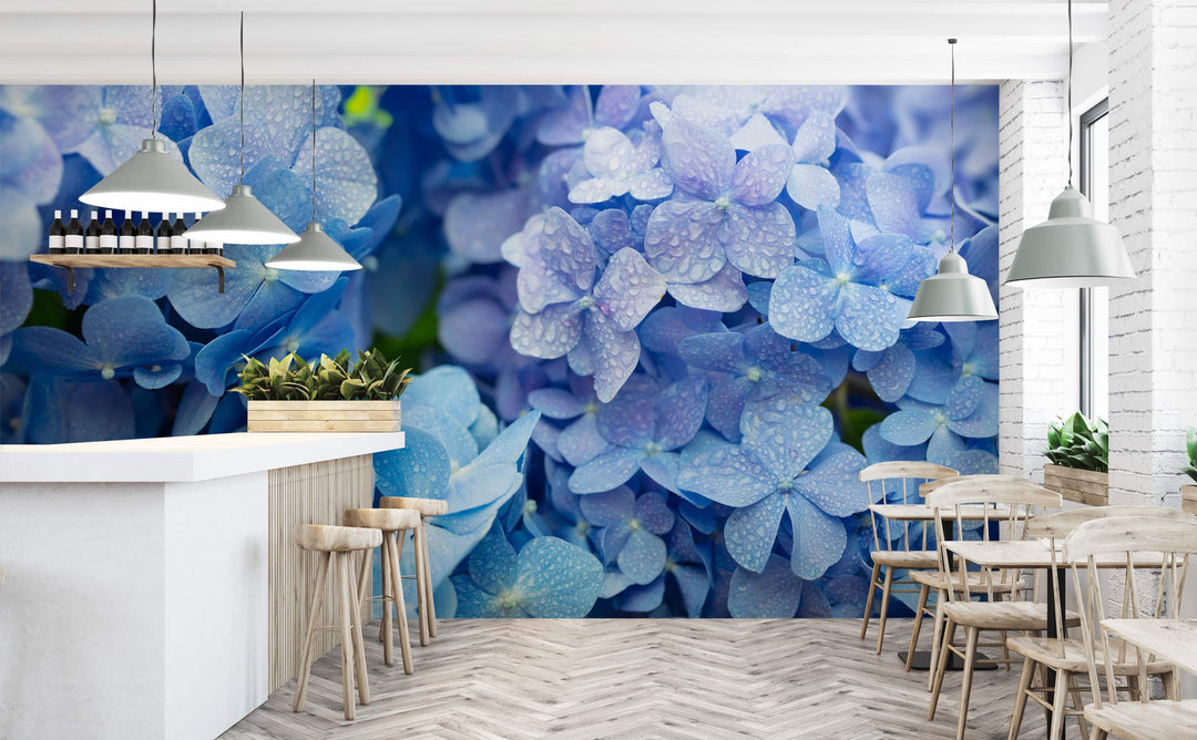 Blue hydrangea Hortensia flower high definition Wall Mural | Secret Garden