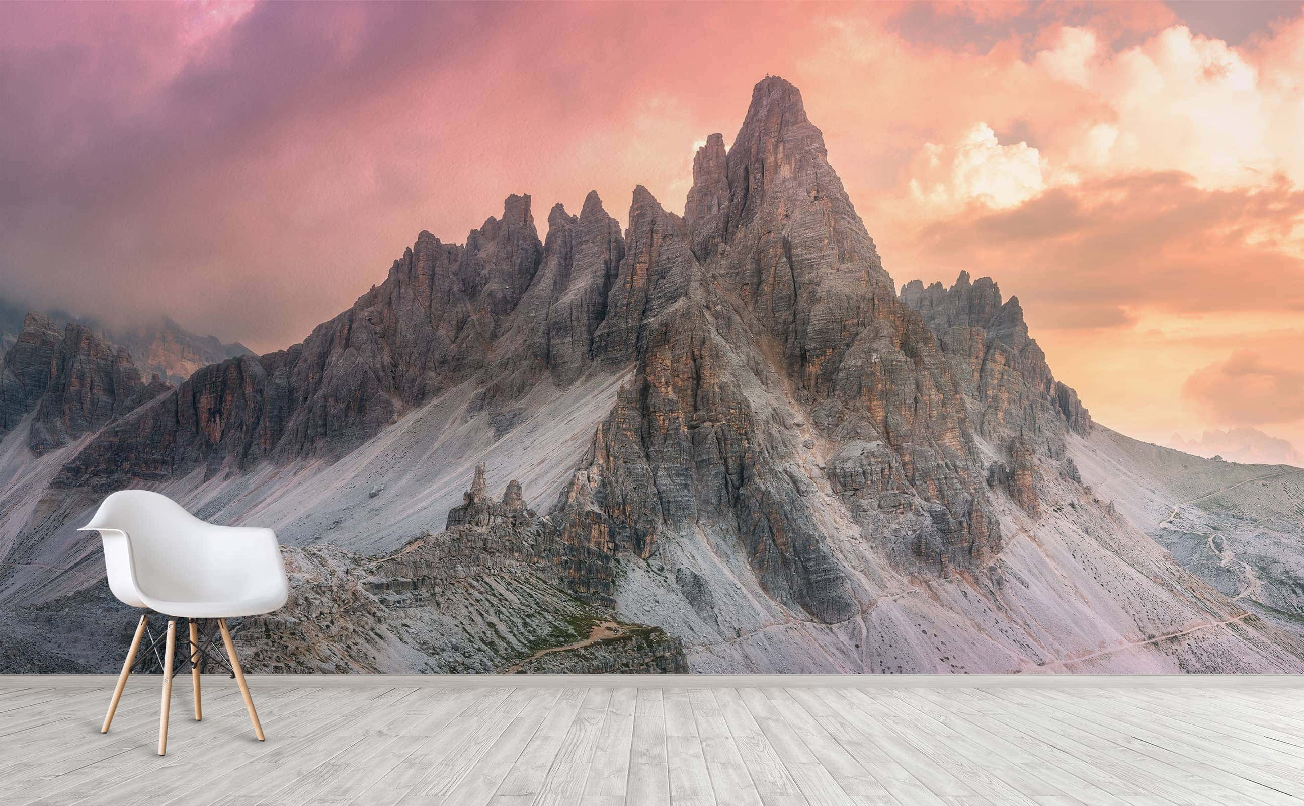 di Alpine Dolomites | sunset Lavaredo landscape peak Cime Tre Wall mountain Mural