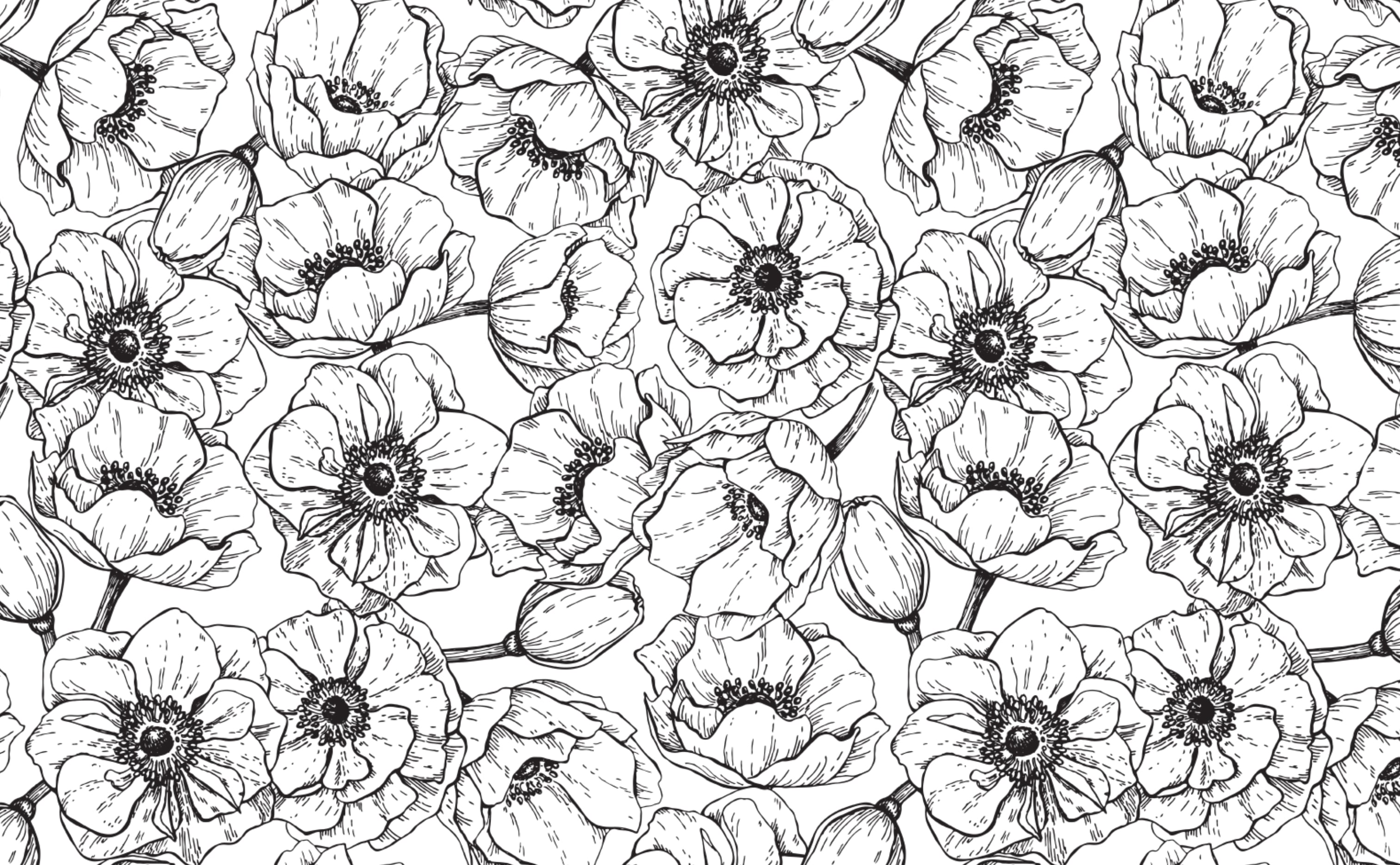 Black And White Cute Floral Sketch Seamless Pattern For Background Wrap  Fabric Textile Wrap Surface Web And Print Design Vector Repeatable  Motif For Textile With Summer Flower And Bees Royalty Free SVG