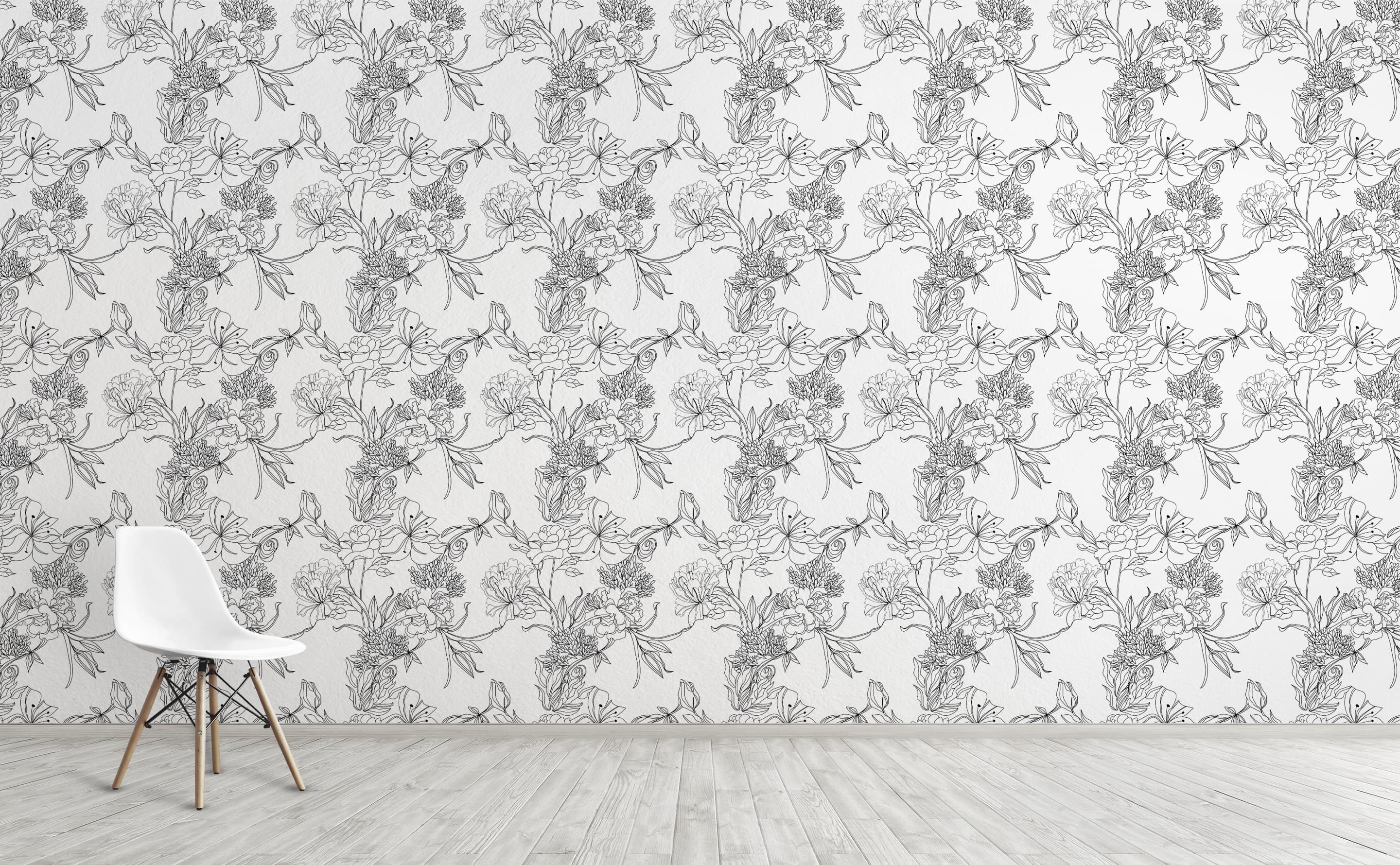 Black and White Floral Pattern Wallpaper for Walls  Sketch Floral