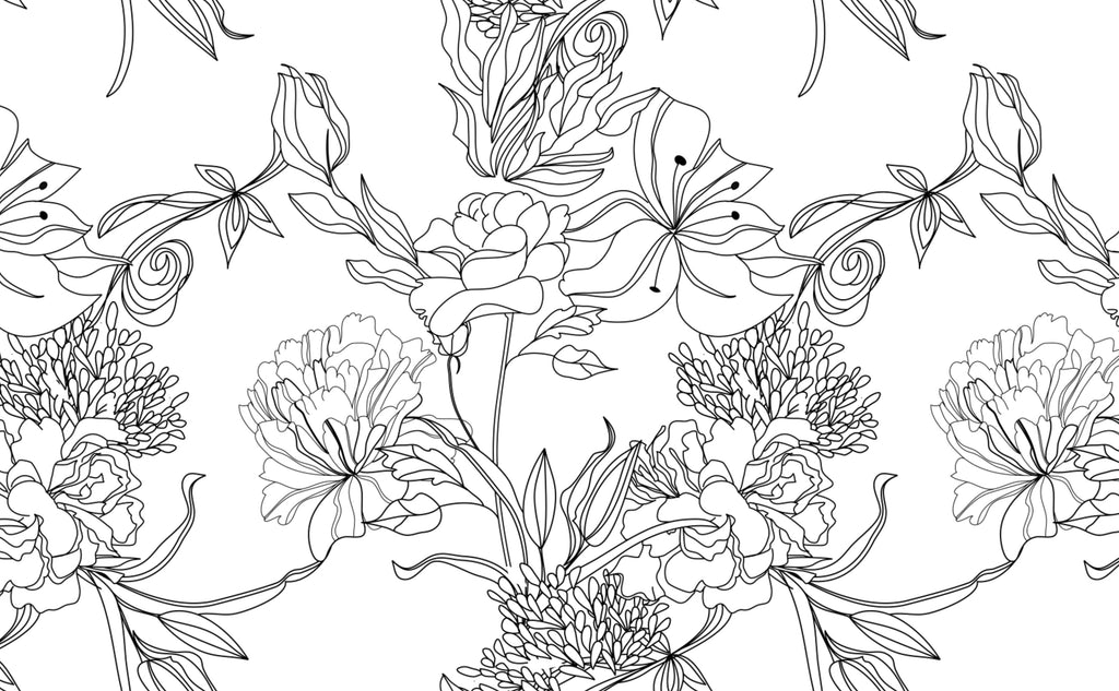 Black and White Floral Pattern Wallpaper for Walls Sketch Floral
