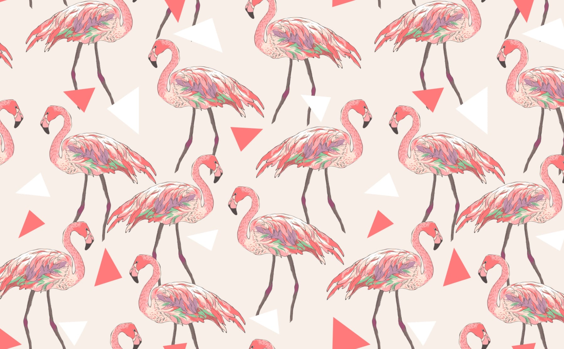 Flamingos & Triangles Wallpaper for Walls | Funky Flamingos on Black